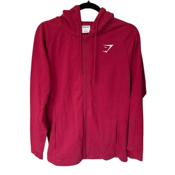 GYMSHARK Mens‎ Burgundy Red Hooded Track Jacket Size Small Full Zip - Picture 1 of 5